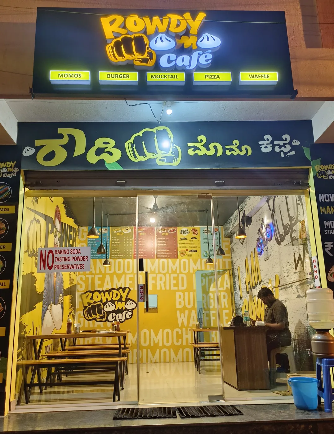Rowdy Cafe interior with logo